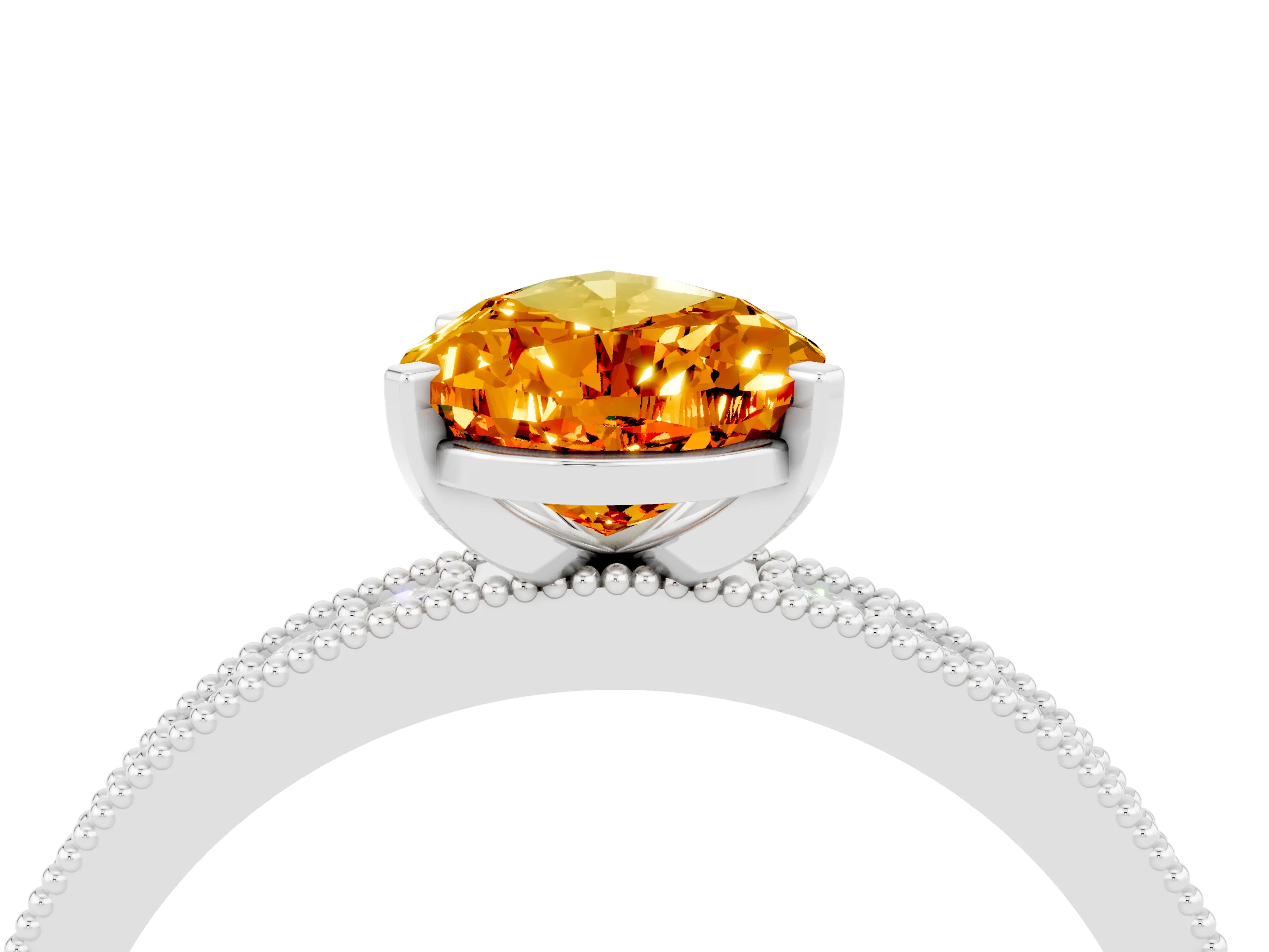 White gold Pear Cut Citrine Milgrain Pavé Engagement Ring with Four-Prong Setting_4