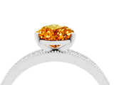 White gold Pear Cut Citrine Milgrain Pavé Engagement Ring with Four-Prong Setting_4