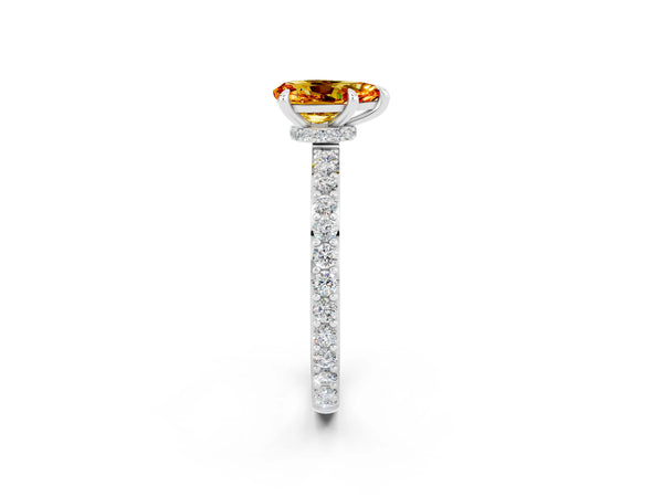 White gold Pear Cut Citrine Pavé Engagement Ring with Round  Accents and Prong Setting