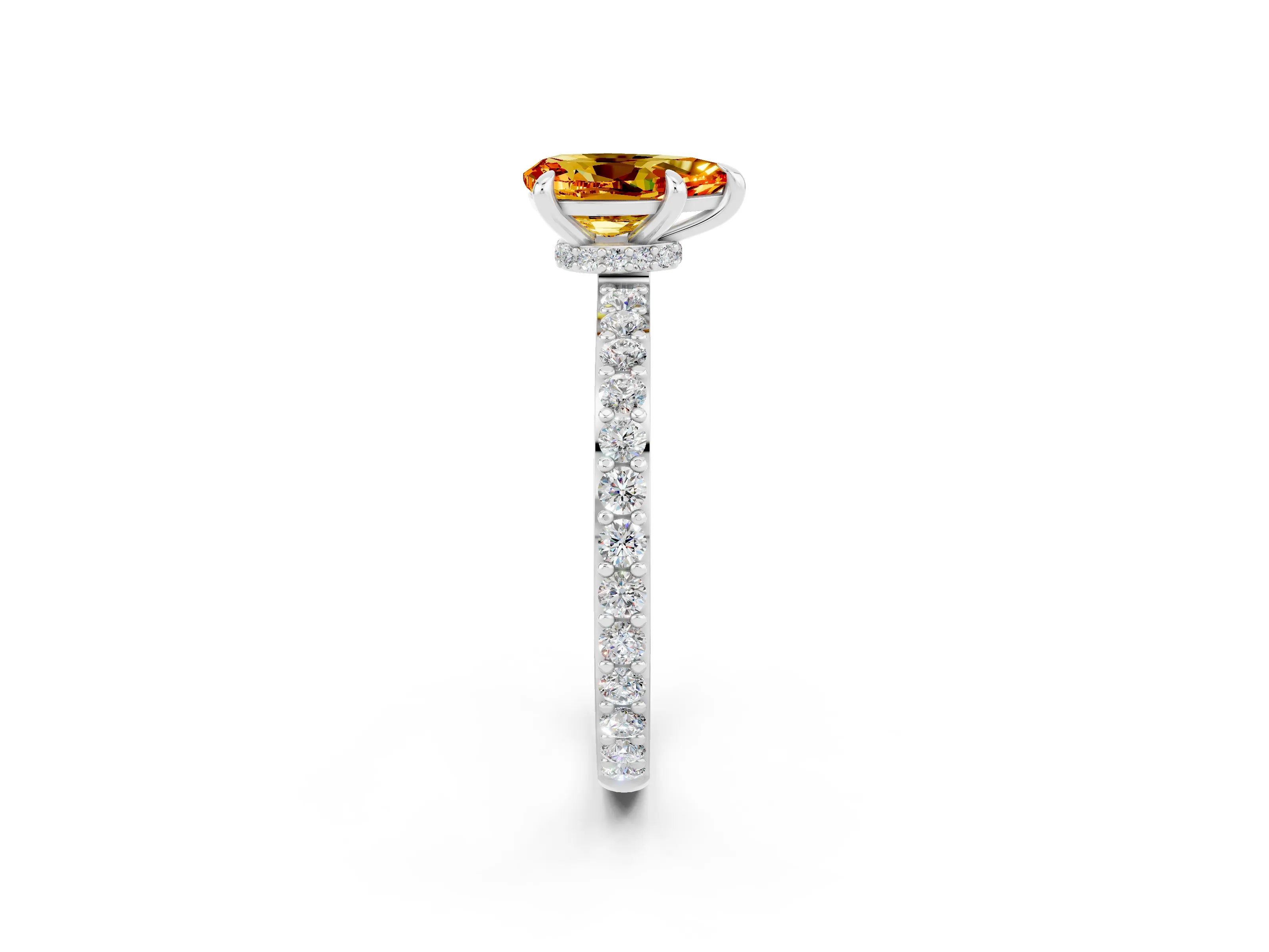 White gold Pear Cut Citrine Pavé Engagement Ring with Round  Accents and Prong Setting_26