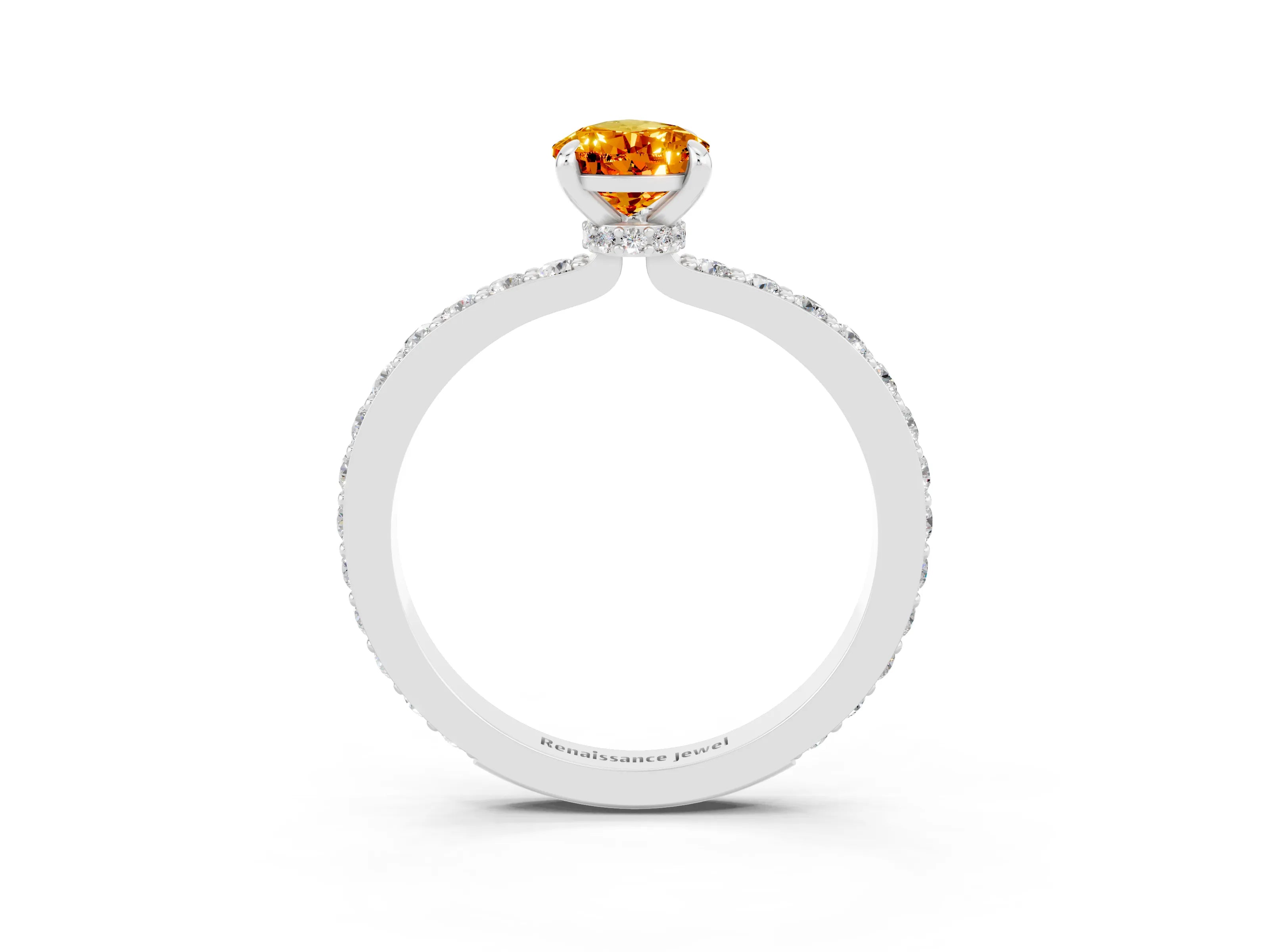 White gold Pear Cut Citrine Pavé Engagement Ring with Round  Accents and Prong Setting_27