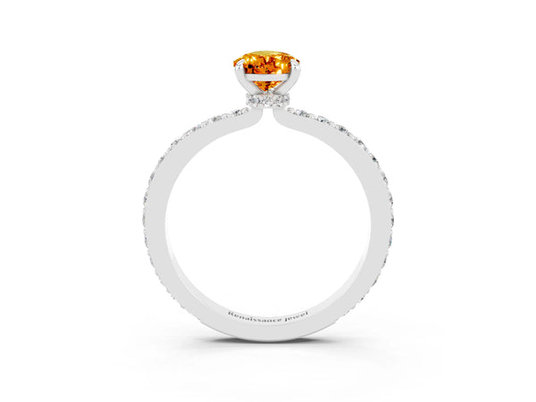 Platinum Pear Cut Citrine Pavé Engagement Ring with Round  Accents and Prong Setting
