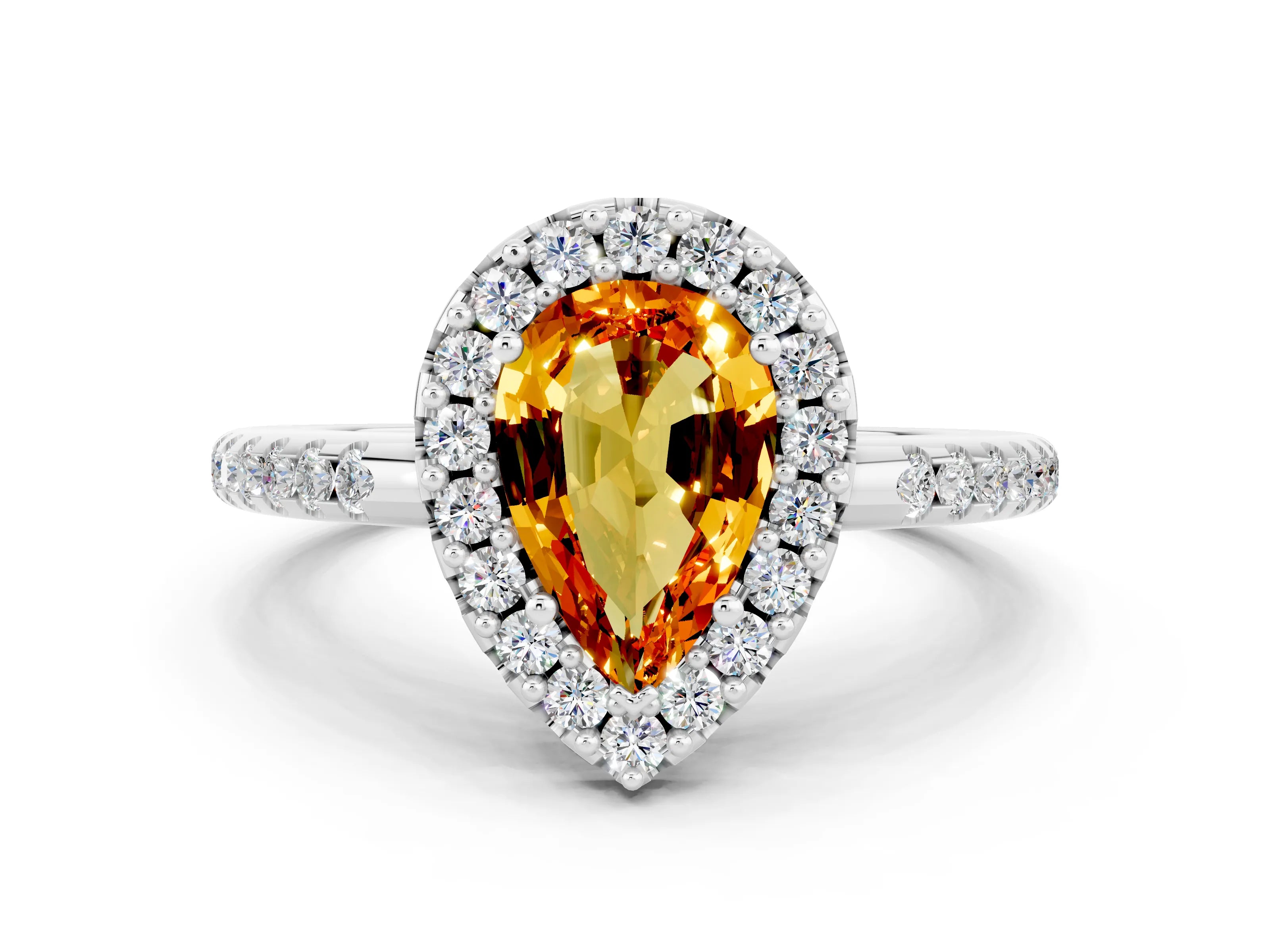 White gold Pear Cut Citrine Pavé Halo Ring with Four-Prong Setting_12