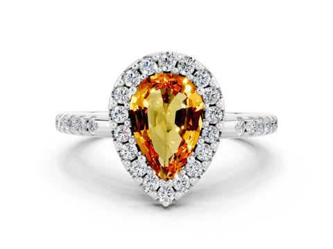 White gold Pear Cut Citrine Pavé Halo Ring with Four-Prong Setting_12