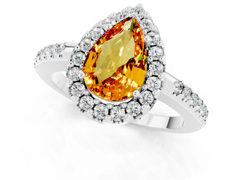 White gold Pear Cut Citrine Pavé Halo Ring with Four-Prong Setting_13