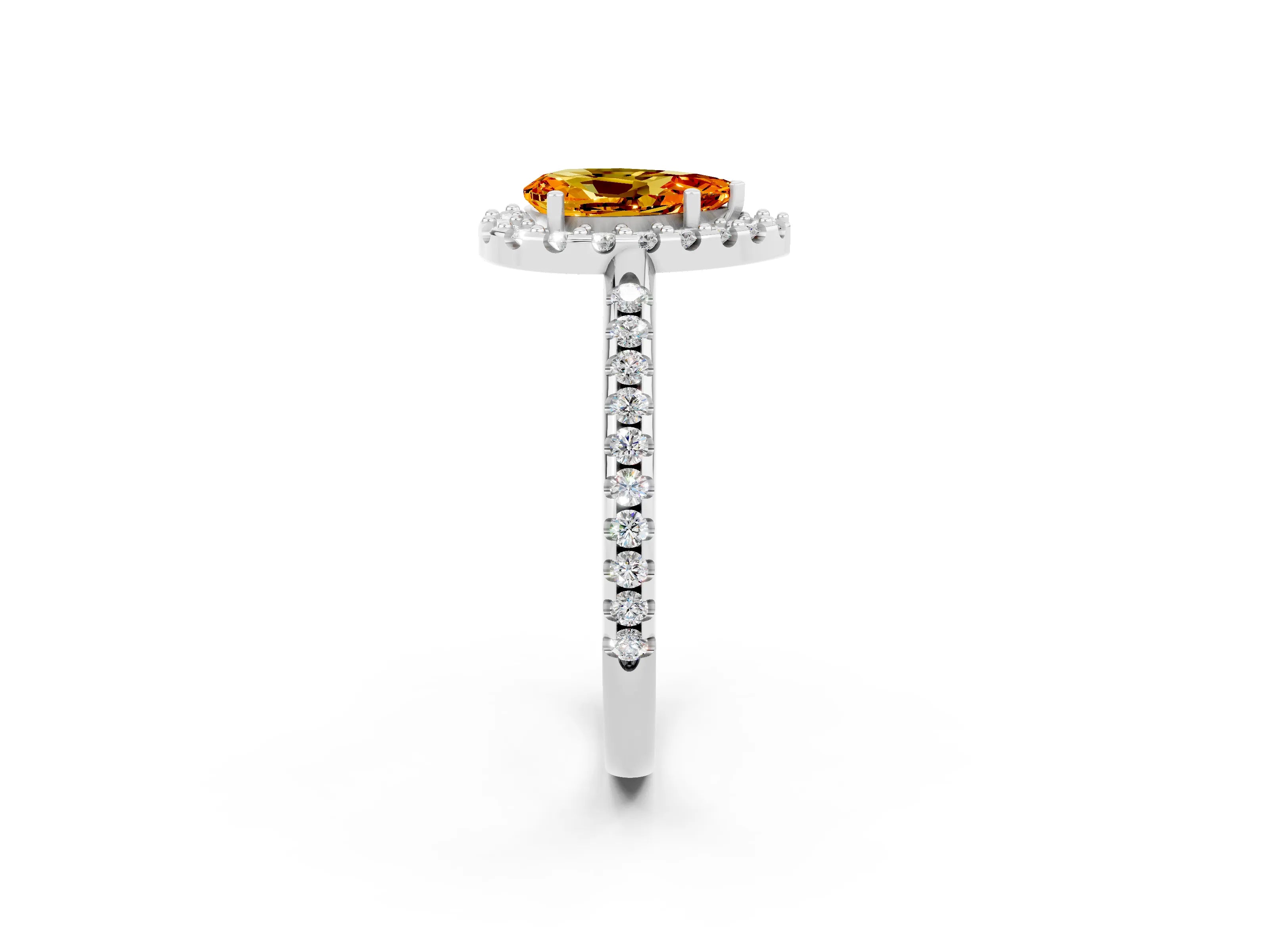 White gold Pear Cut Citrine Pavé Halo Ring with Four-Prong Setting_14