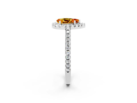 White gold Pear Cut Citrine Pavé Halo Ring with Four-Prong Setting_14