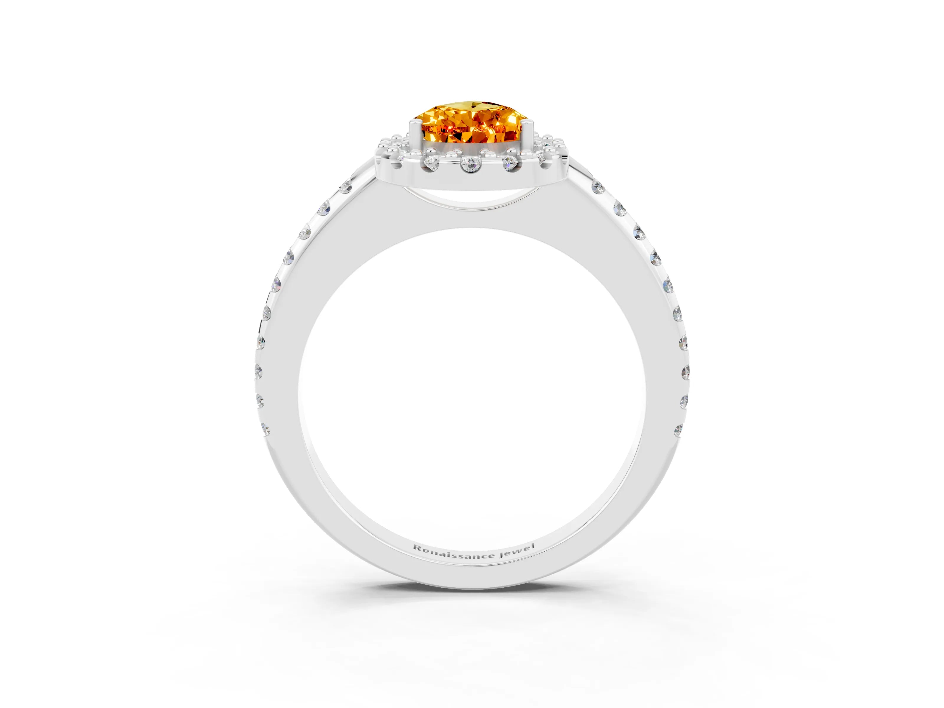 White gold Pear Cut Citrine Pavé Halo Ring with Four-Prong Setting_15