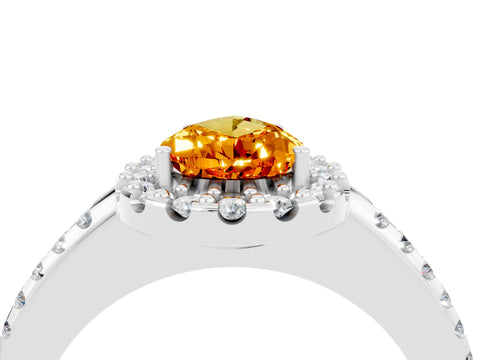 White gold Pear Cut Citrine Pavé Halo Ring with Four-Prong Setting_16