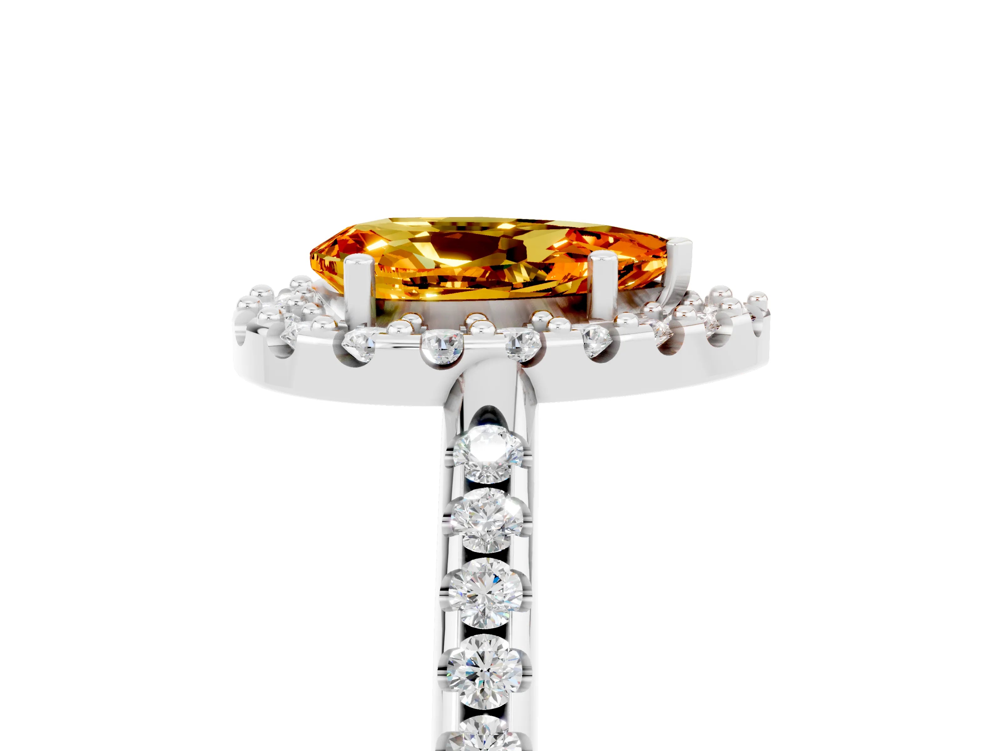 White gold Pear Cut Citrine Pavé Halo Ring with Four-Prong Setting_17