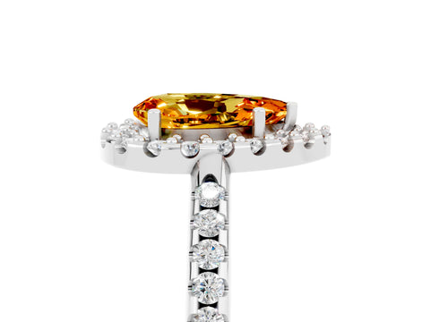 White gold Pear Cut Citrine Pavé Halo Ring with Four-Prong Setting_17