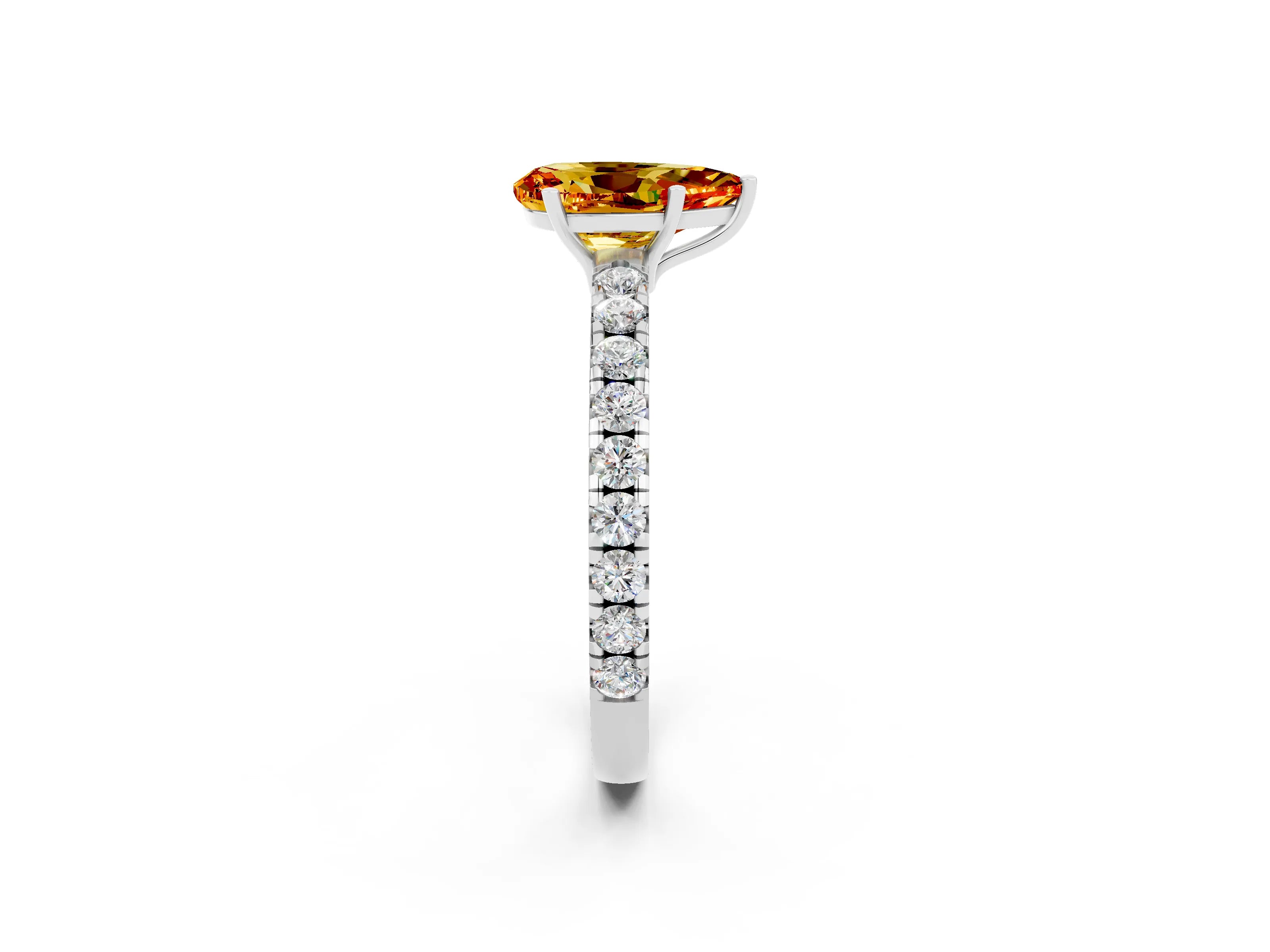 White gold Pear Cut Citrine Pavé Solitaire Engagement Ring with Four-Prong Setting_14