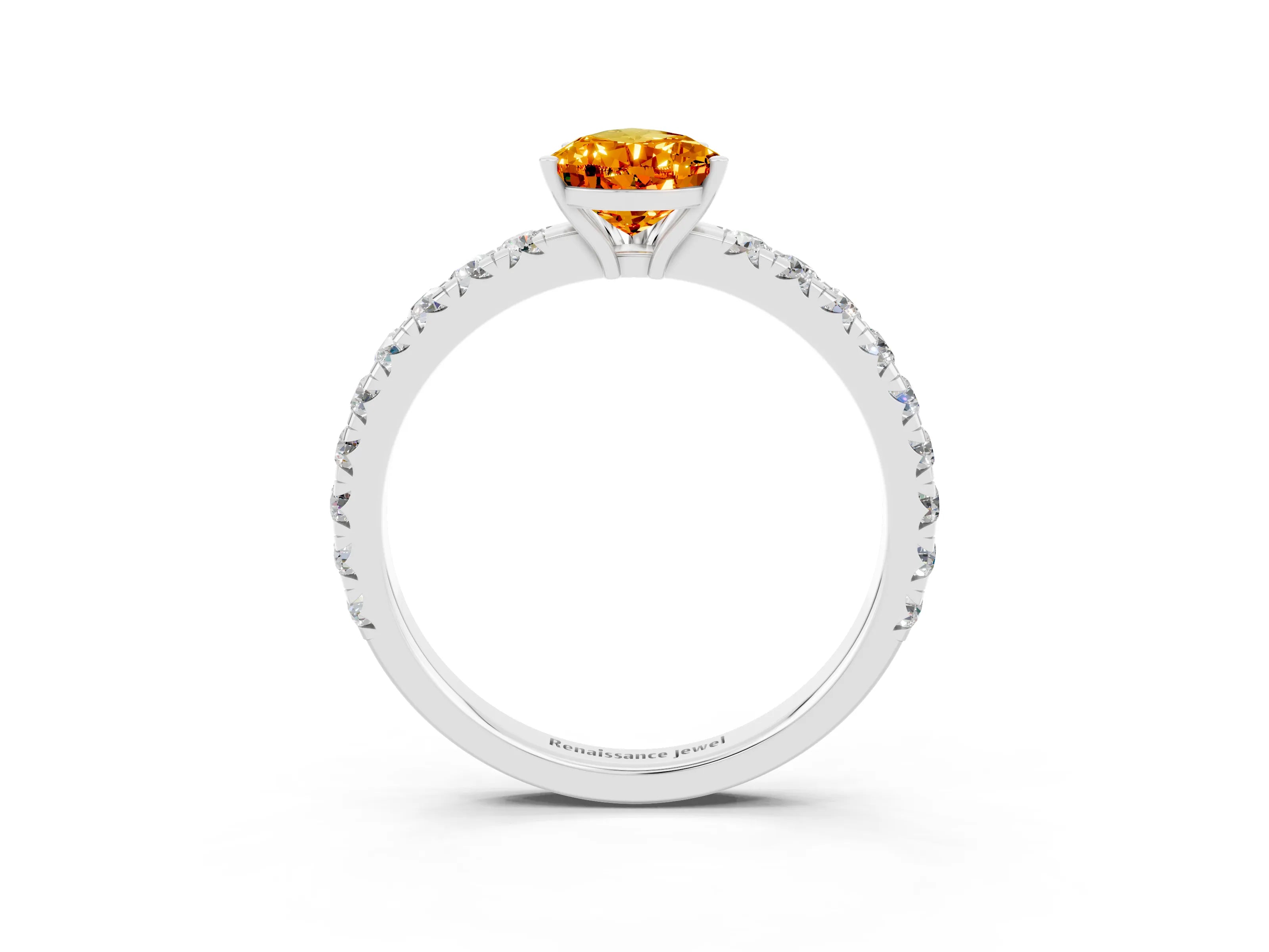White gold Pear Cut Citrine Pavé Solitaire Engagement Ring with Four-Prong Setting_15