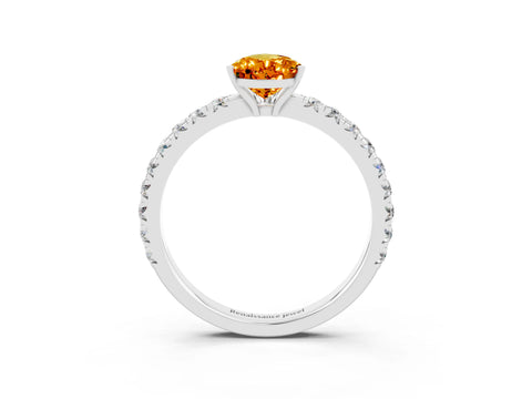 White gold Pear Cut Citrine Pavé Solitaire Engagement Ring with Four-Prong Setting_15