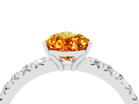 White gold Pear Cut Citrine Pavé Solitaire Engagement Ring with Four-Prong Setting_16