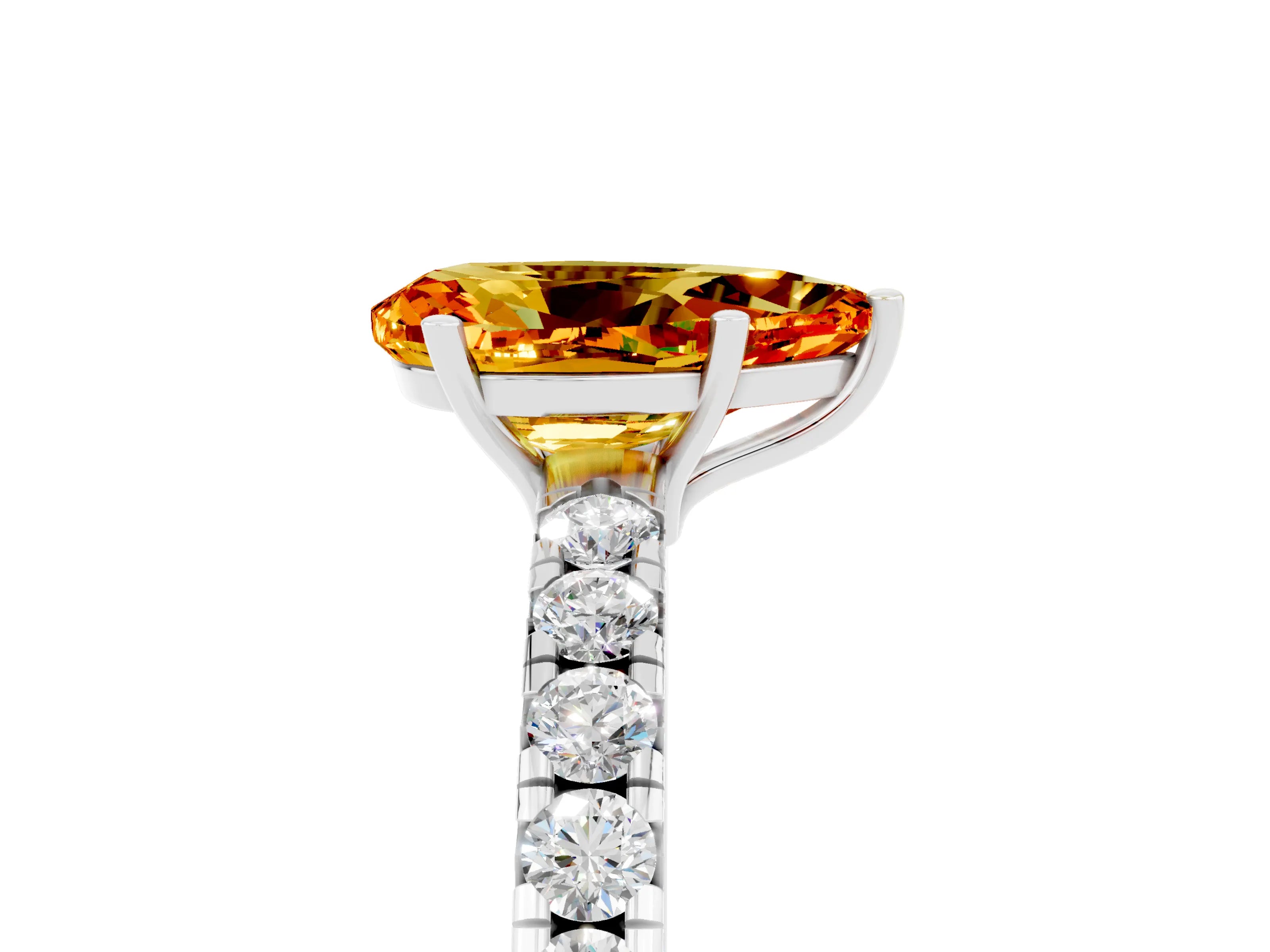 White gold Pear Cut Citrine Pavé Solitaire Engagement Ring with Four-Prong Setting_17