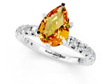 White gold Pear Cut Citrine Pavé Solitaire Ring with Round Band and Prong Setting_13