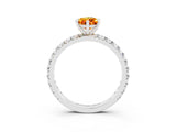 White gold Pear Cut Citrine Pavé Solitaire Ring with Round Band and Prong Setting_15