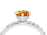 White gold Pear Cut Citrine Pavé Solitaire Ring with Round Band and Prong Setting_16