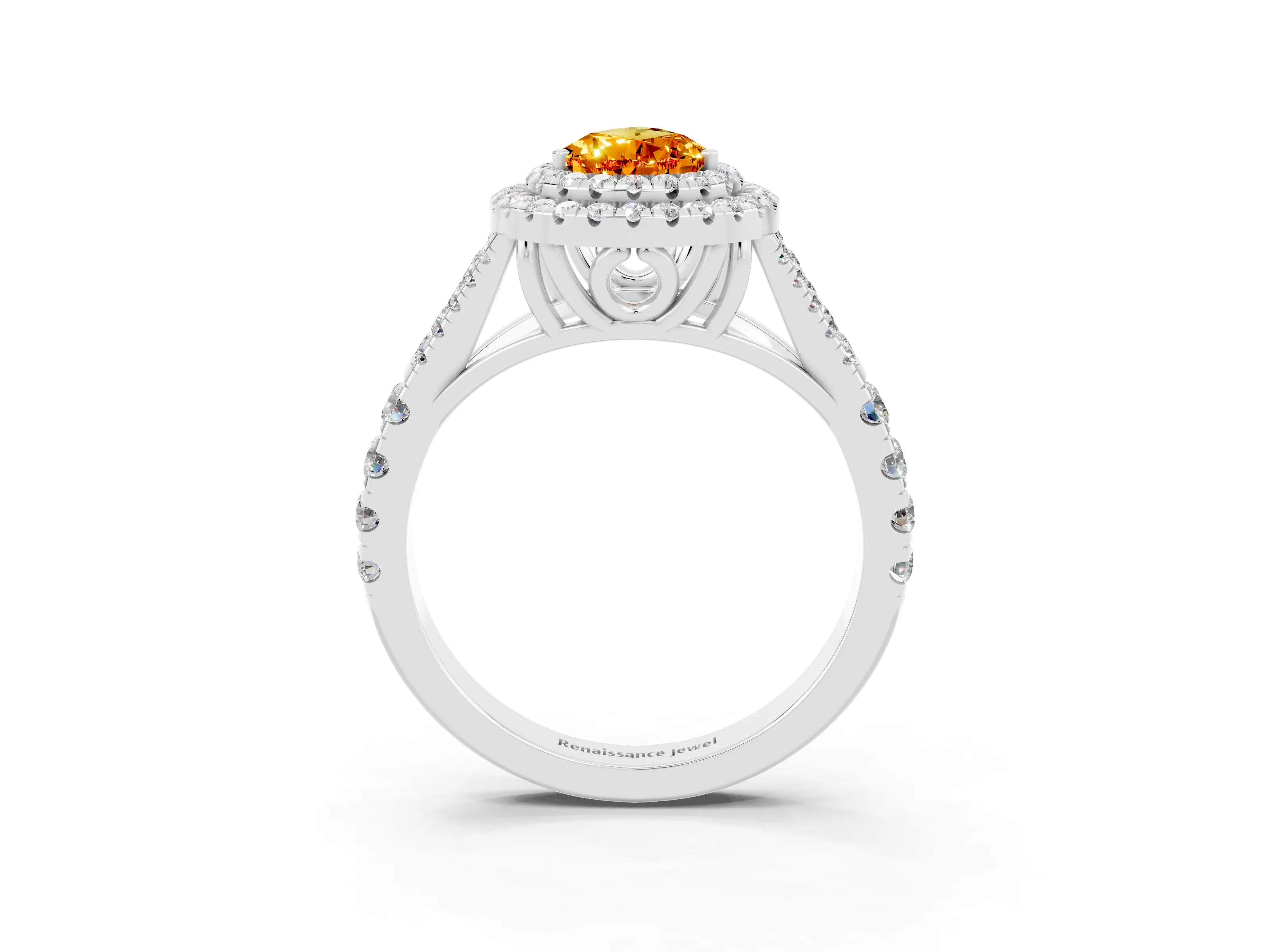 White gold Pear Cut Citrine Pavé Split Shank Double Halo Engagement Ring_3