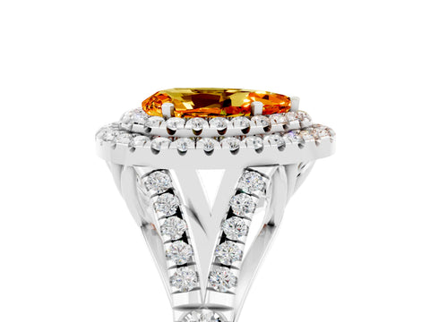 White gold Pear Cut Citrine Pavé Split Shank Double Halo Engagement Ring_5