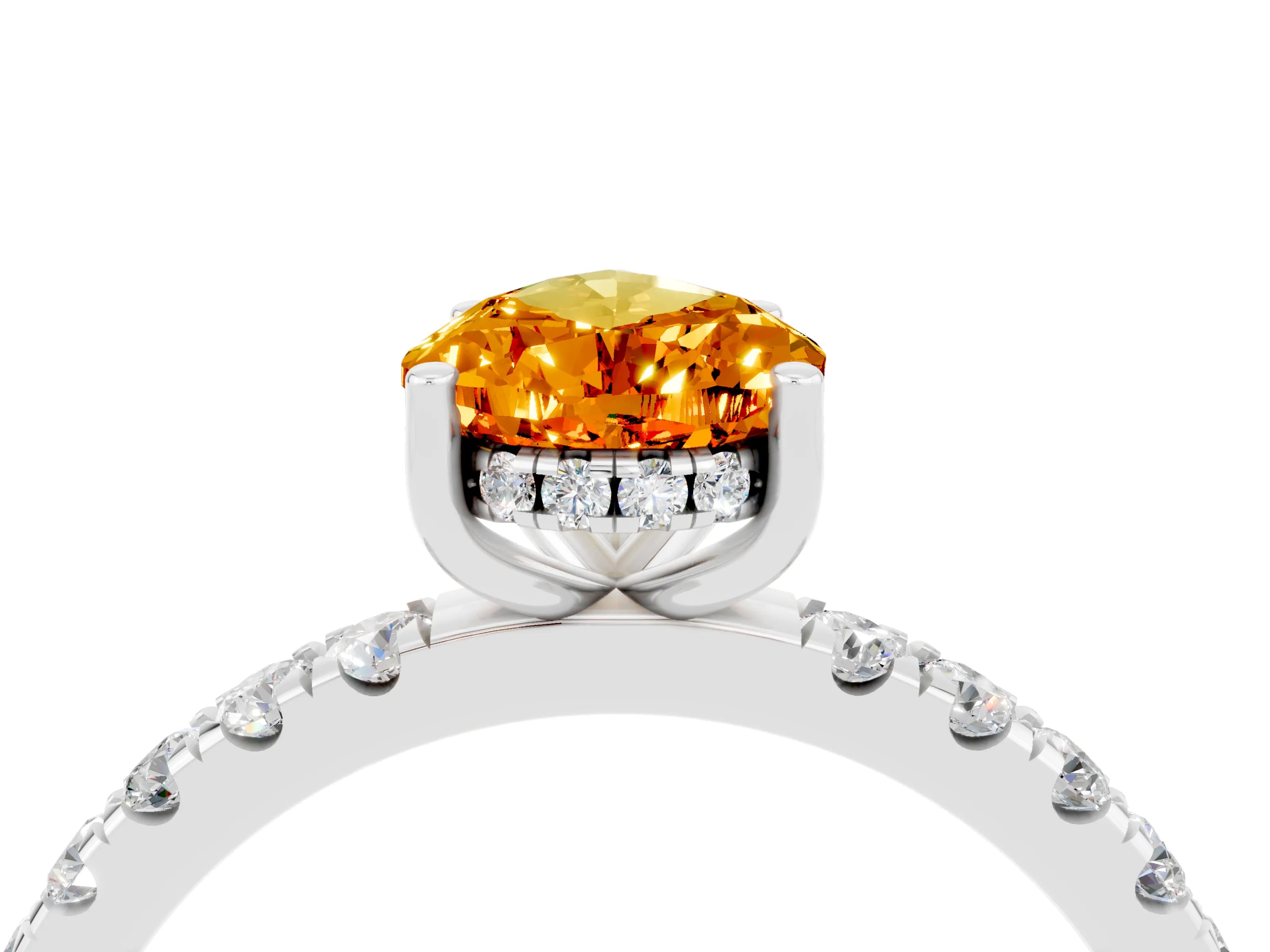 White gold Pear Cut Citrine Pave Band Solitaire Ring with Four-Prong Setting_16