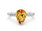 White gold Pear Cut Citrine Pave Band Solitaire Ring with Four-Prong Setting_24