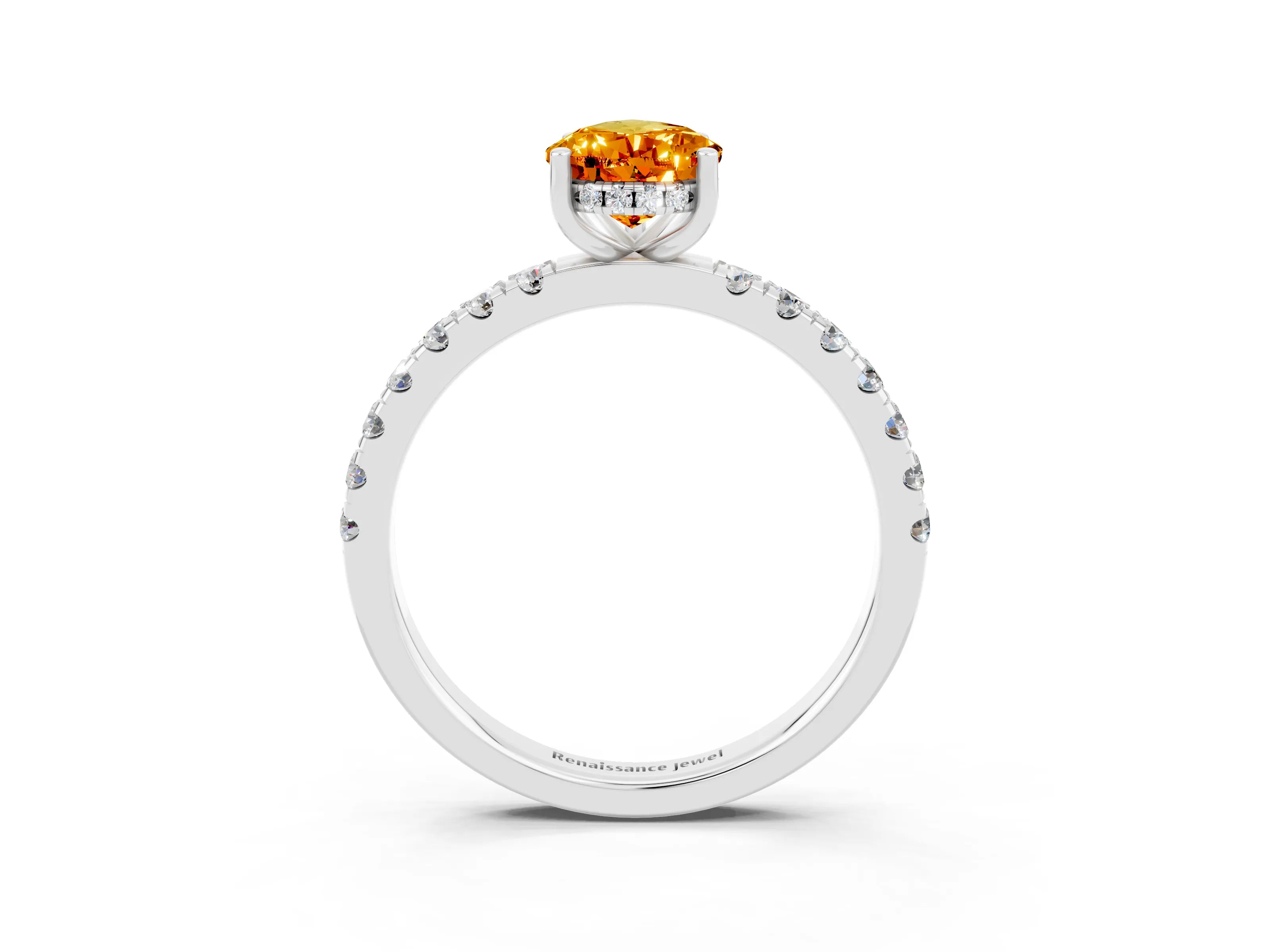 White gold Pear Cut Citrine Pave Band Solitaire Ring with Four-Prong Setting_27