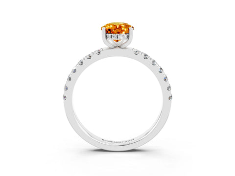 White gold Pear Cut Citrine Pave Band Solitaire Ring with Four-Prong Setting_27