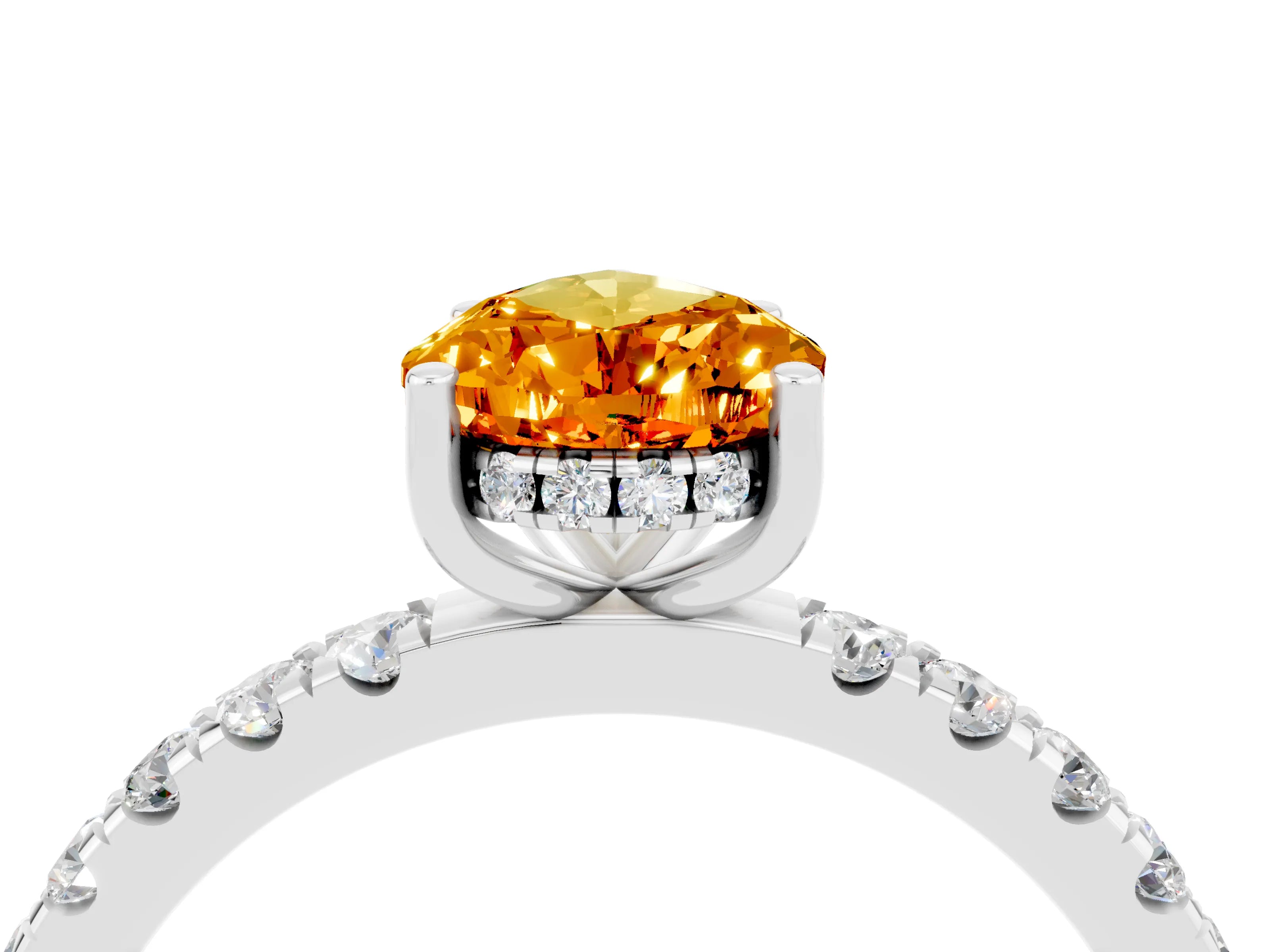White gold Pear Cut Citrine Pave Band Solitaire Ring with Four-Prong Setting_28