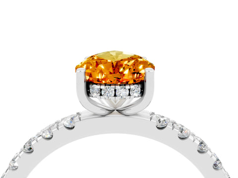 White gold Pear Cut Citrine Pave Band Solitaire Ring with Four-Prong Setting_28