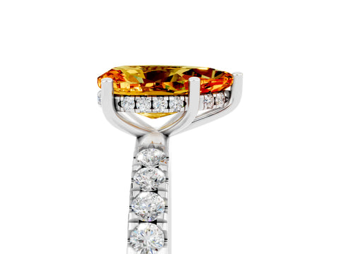 White gold Pear Cut Citrine Pave Band Solitaire Ring with Four-Prong Setting_29