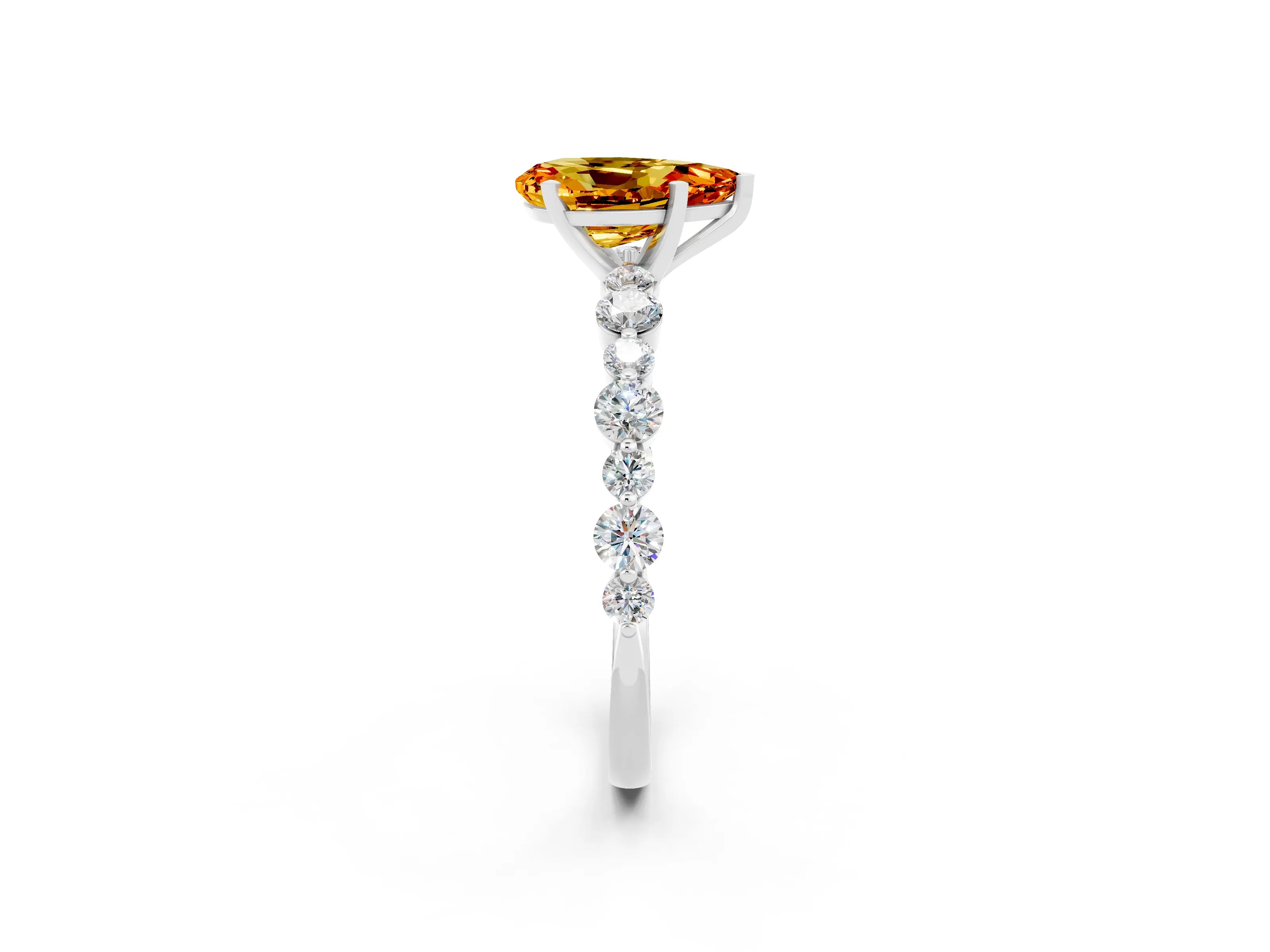 White gold Pear Cut Citrine Prong Set Engagement Ring with Pavé Band_2