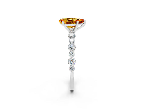 White gold Pear Cut Citrine Prong Set Engagement Ring with Pavé Band_2