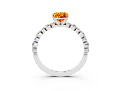 White gold Pear Cut Citrine Prong Set Engagement Ring with Pavé Band_3
