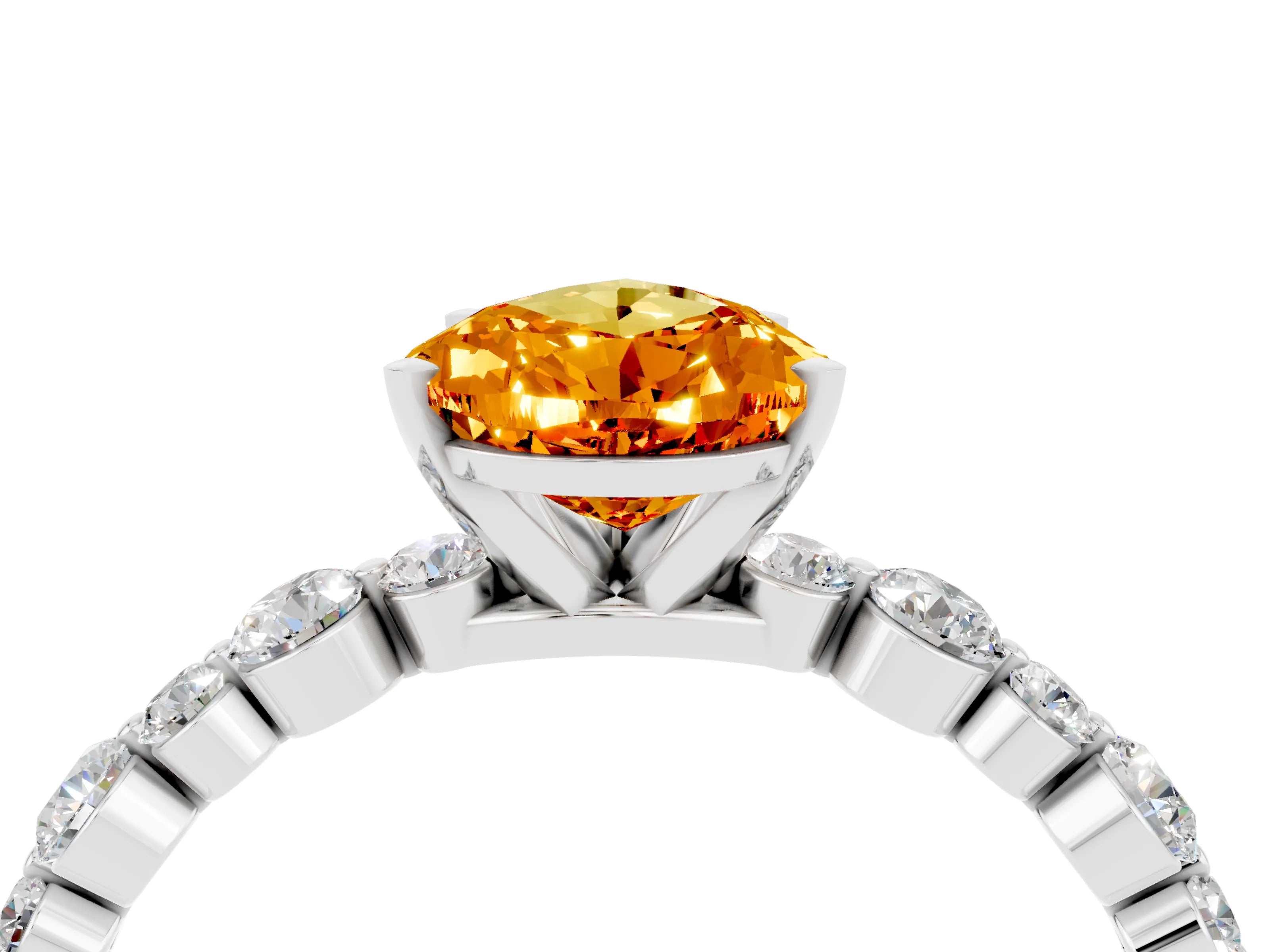 White gold Pear Cut Citrine Prong Set Engagement Ring with Pavé Band_4