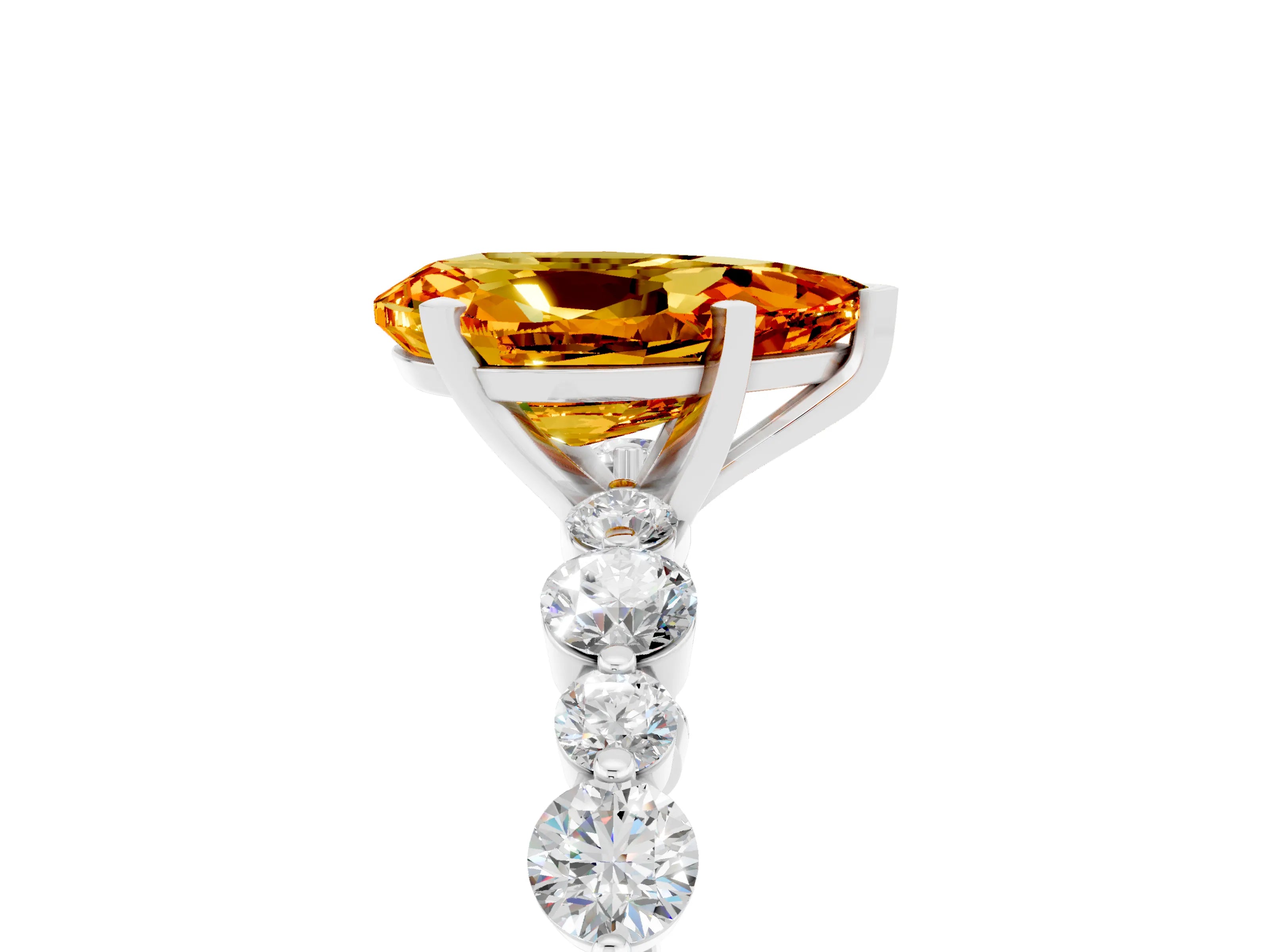 White gold Pear Cut Citrine Prong Set Engagement Ring with Pavé Band_5