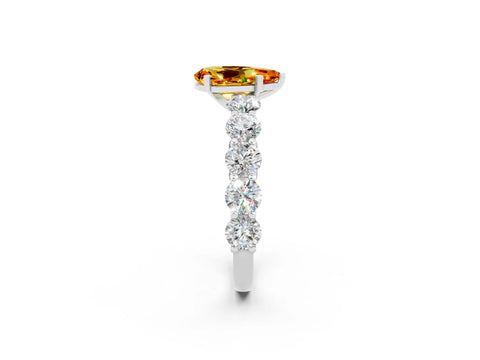 White gold Pear Cut Citrine Prong Setting with Side Stones on a Pave Band_2