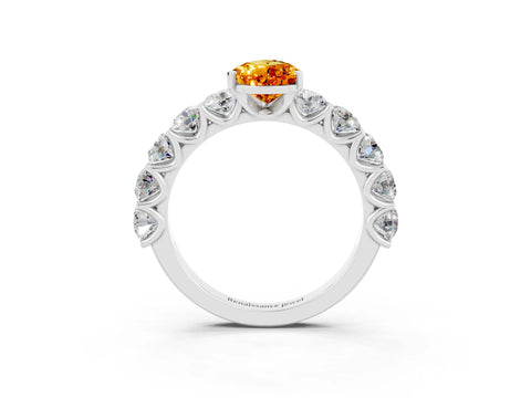 White gold Pear Cut Citrine Prong Setting with Side Stones on a Pave Band_3
