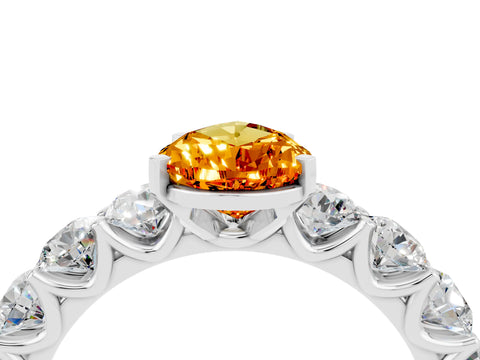White gold Pear Cut Citrine Prong Setting with Side Stones on a Pave Band_4