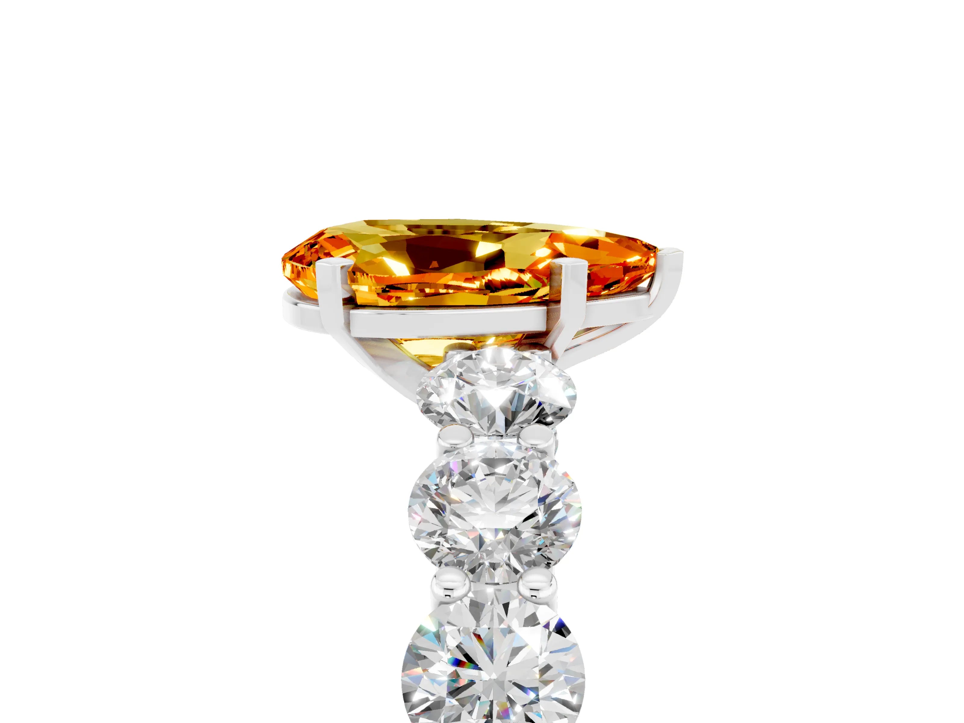 White gold Pear Cut Citrine Prong Setting with Side Stones on a Pave Band_5