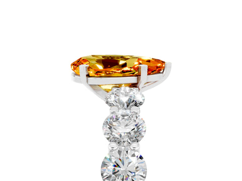 White gold Pear Cut Citrine Prong Setting with Side Stones on a Pave Band_5