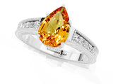 White gold Pear Cut Citrine Ring with Milgrain Pavé Band and Four-Prong Setting_13