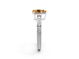 White gold Pear Cut Citrine Ring with Milgrain Pavé Band and Four-Prong Setting_14
