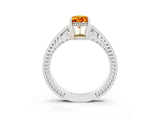 White gold Pear Cut Citrine Ring with Milgrain Pavé Band and Four-Prong Setting_15