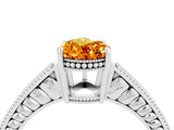 White gold Pear Cut Citrine Ring with Milgrain Pavé Band and Four-Prong Setting_16