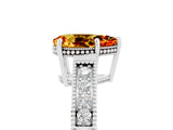 White gold Pear Cut Citrine Ring with Milgrain Pavé Band and Four-Prong Setting_17