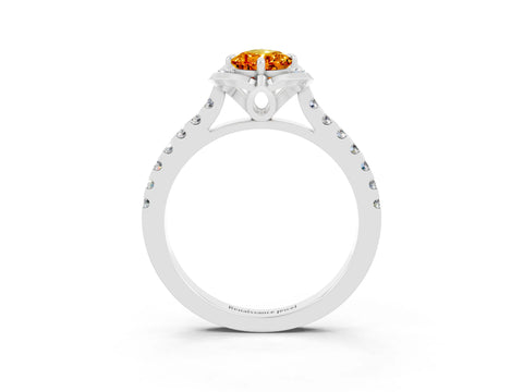 White gold Pear Cut Citrine Ring with Pavé Band and Floral Prong Setting_3