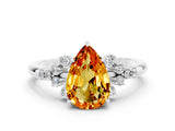 White gold Pear Cut Citrine Ring with Side Stones and Four-Prong Setting_36