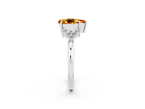 White gold Pear Cut Citrine Ring with Side Stones and Four-Prong Setting_38